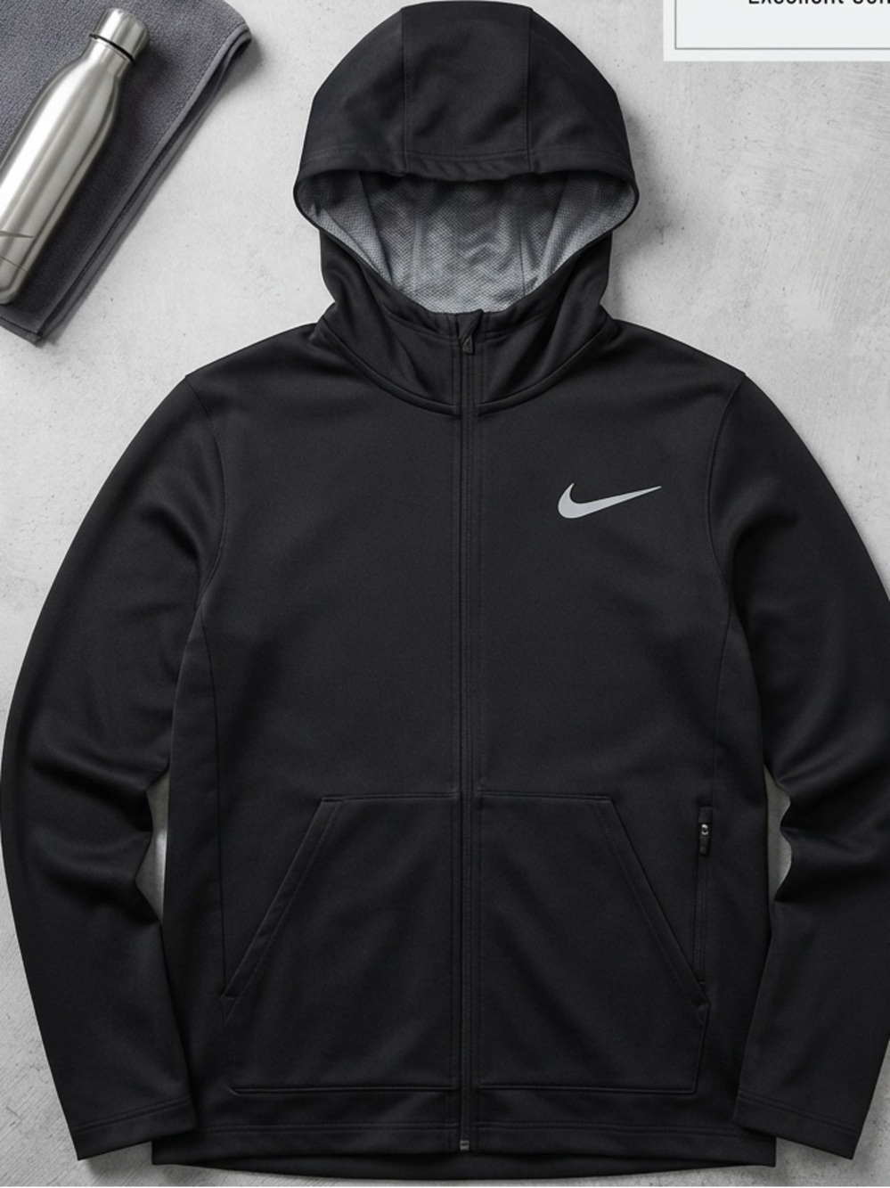 Nike Black Full-Zip Hooded Performance Jacket with Gray Swoosh